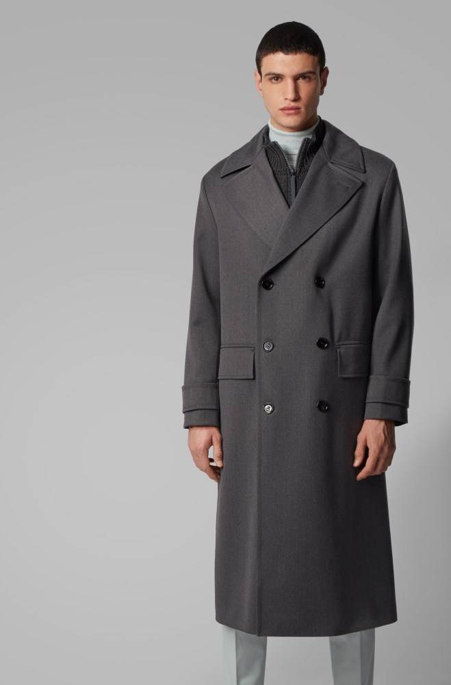 Hugo Boss Relaxed-fit virgin-wool coat Grå | Z9z8TFO3