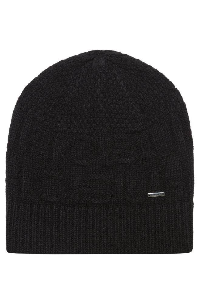 Hugo Boss Reverse-logo beanie hat and scarf gift set Svarte | 6PeXeBoY