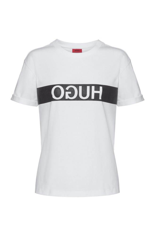 Hugo Boss Reverse-logo slim-fit T-shirt Hvite | d2OBEqLa