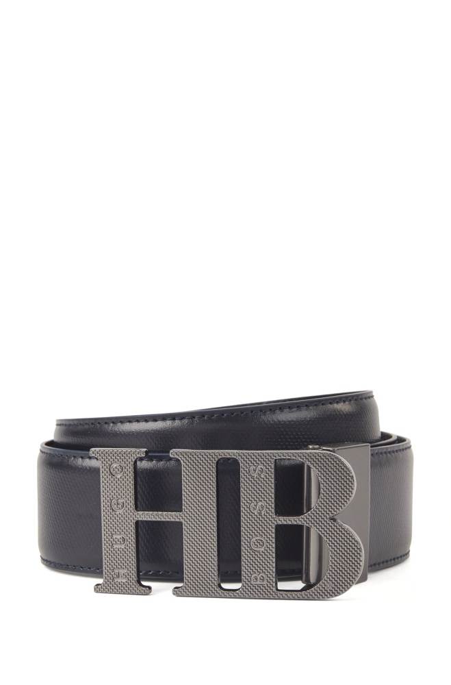 Hugo Boss Reversible leather belt Mørke Blå | IUcZsbJw