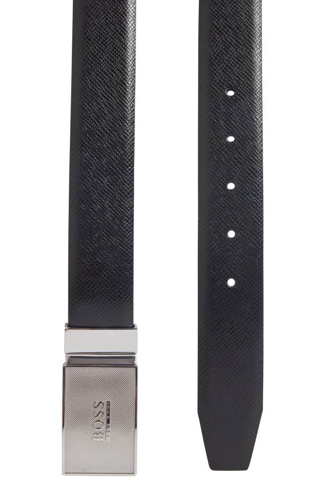 Hugo Boss Reversible smooth and embossed leather belt Svarte | 37T3gLCJ