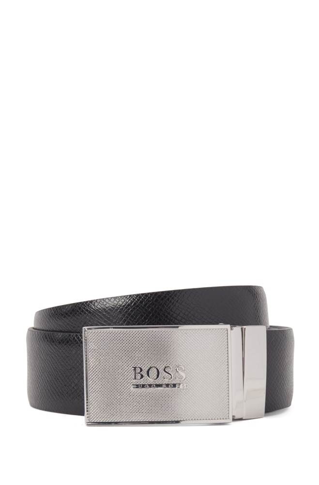 Hugo Boss Reversible smooth and embossed leather belt Svarte | 37T3gLCJ