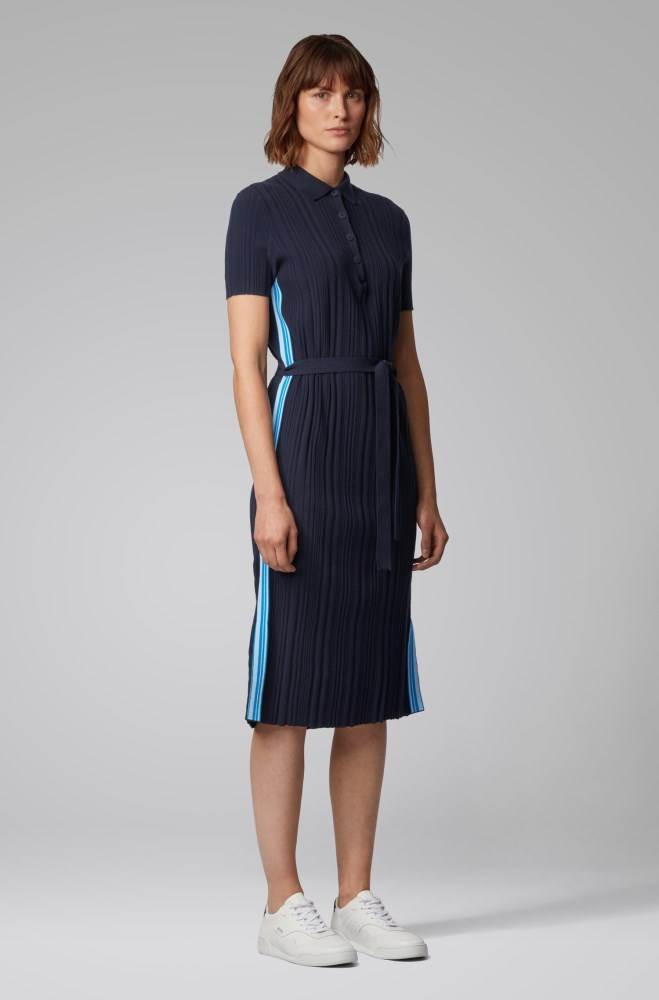 Hugo Boss Rib-knit polo dress Lyse Blå | xlLFk7sH