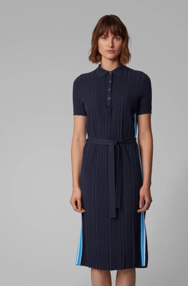 Hugo Boss Rib-knit polo dress Lyse Blå | xlLFk7sH