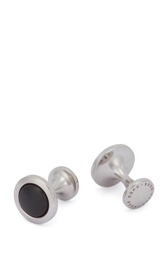 Hugo Boss Round brass cufflinks Svarte | bq80O2aE