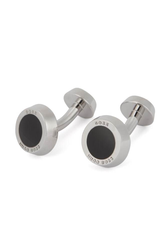 Hugo Boss Round logo-engraved cufflinks Svarte | Pj69Ow90