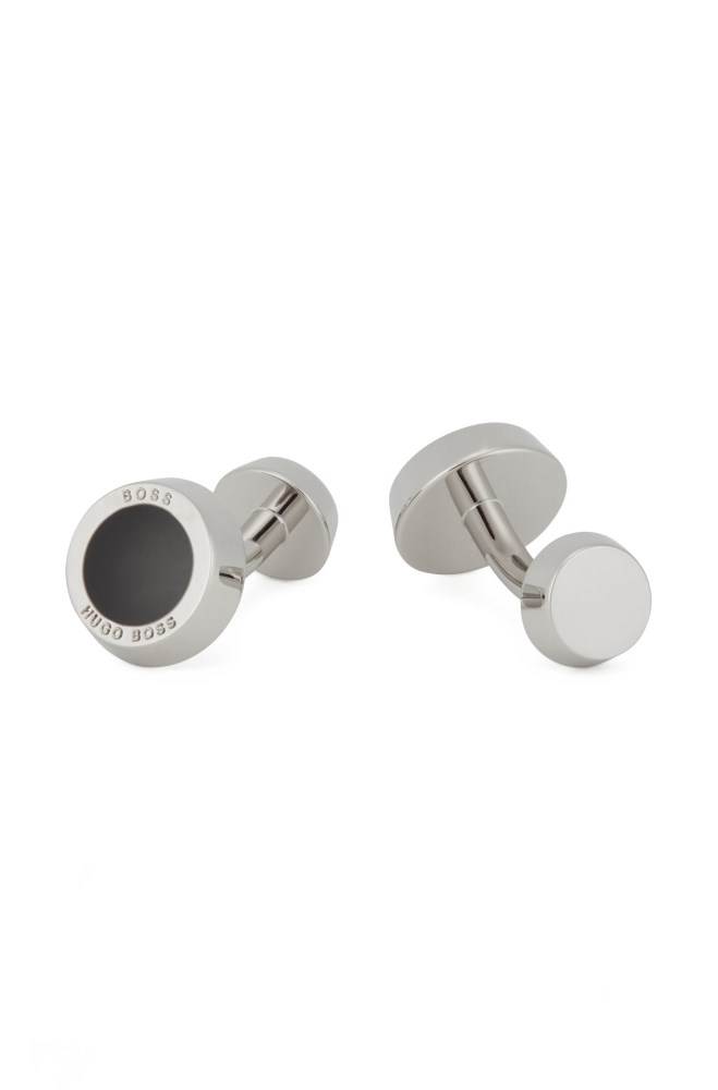 Hugo Boss Round logo-engraved cufflinks Svarte | Pj69Ow90