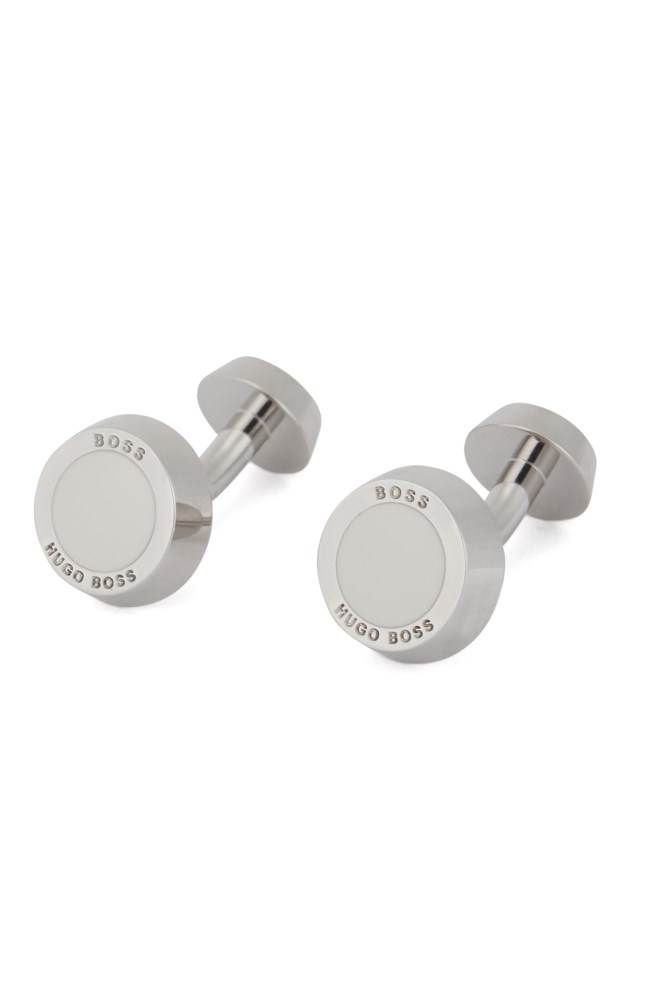 Hugo Boss Round logo-engraved cufflinks Hvite | xwvgxr5f