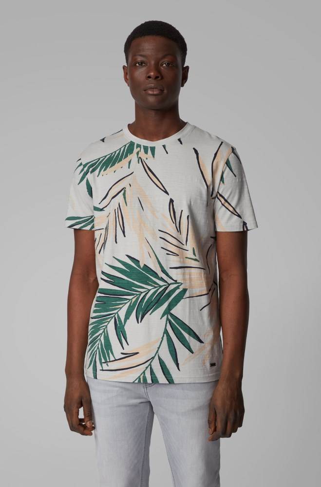 Hugo Boss Safari-print T-shirt Sølv | 83QGQlDU