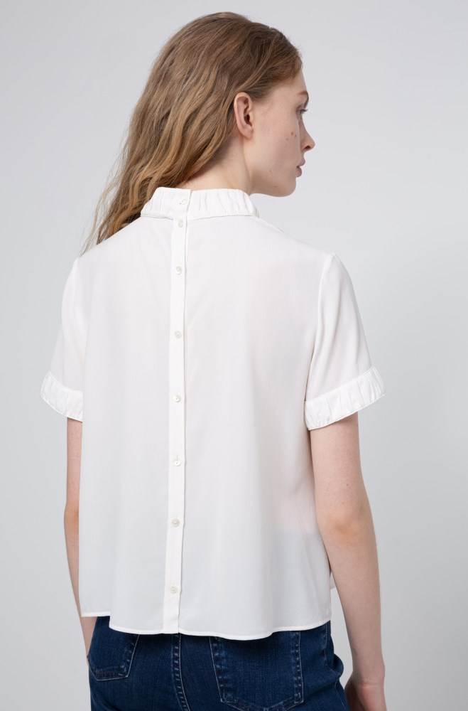 Hugo Boss Sand-washed silk blouse Hvite | gPdEhFqS