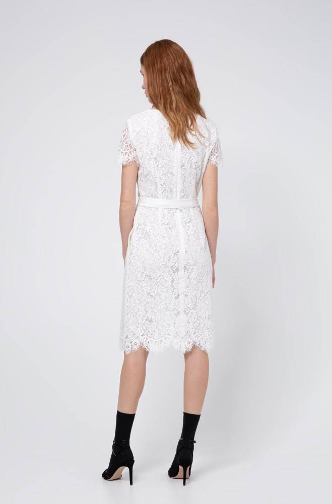 Hugo Boss Scoop-neck lace dress Hvite | KfXZ5JmU