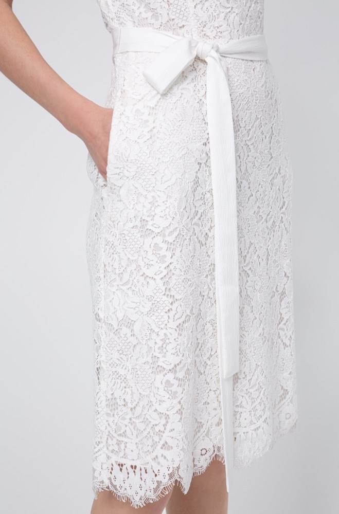 Hugo Boss Scoop-neck lace dress Hvite | KfXZ5JmU