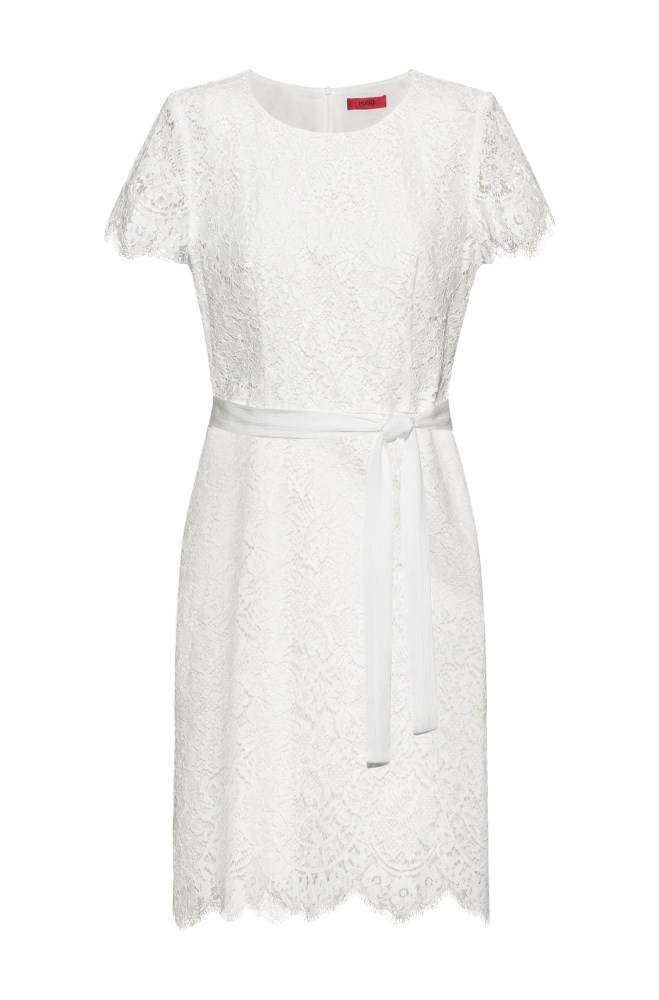 Hugo Boss Scoop-neck lace dress Hvite | KfXZ5JmU