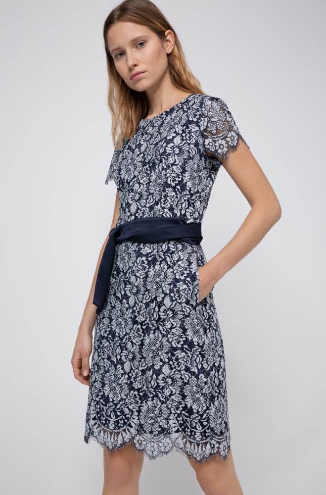 Hugo Boss Scoop-neck lace dress Mørke Blå | LNUGNGwJ