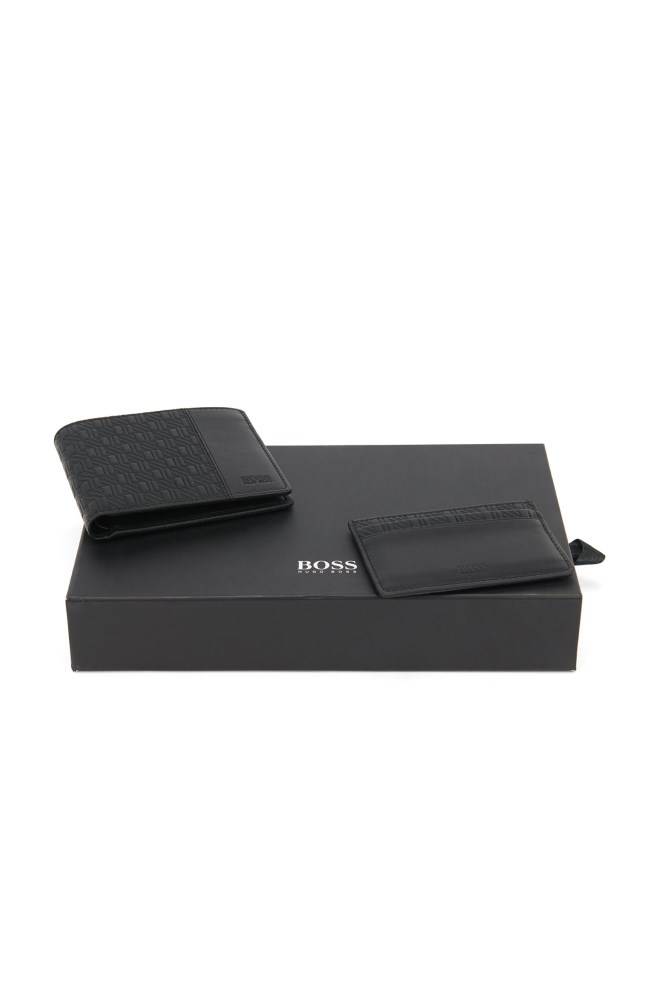 Hugo Boss Seasonal-embossed leather wallet and card holder gift set Svarte | afSpfYhi