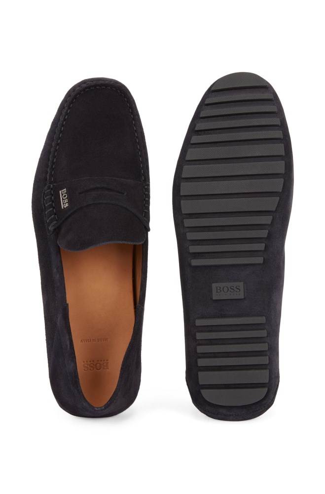 Hugo Boss Semsket Skinn moccasins Mørke Blå | txJ4A3AE