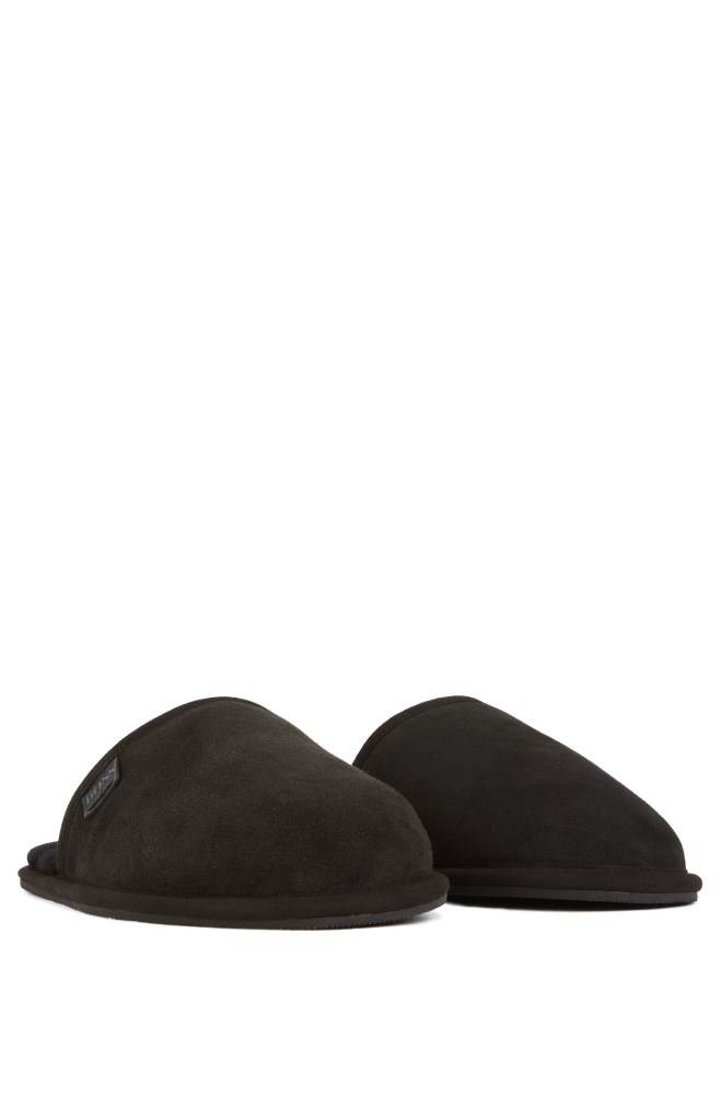 Hugo Boss Semsket Skinn slippers Svarte | RryHWJeF