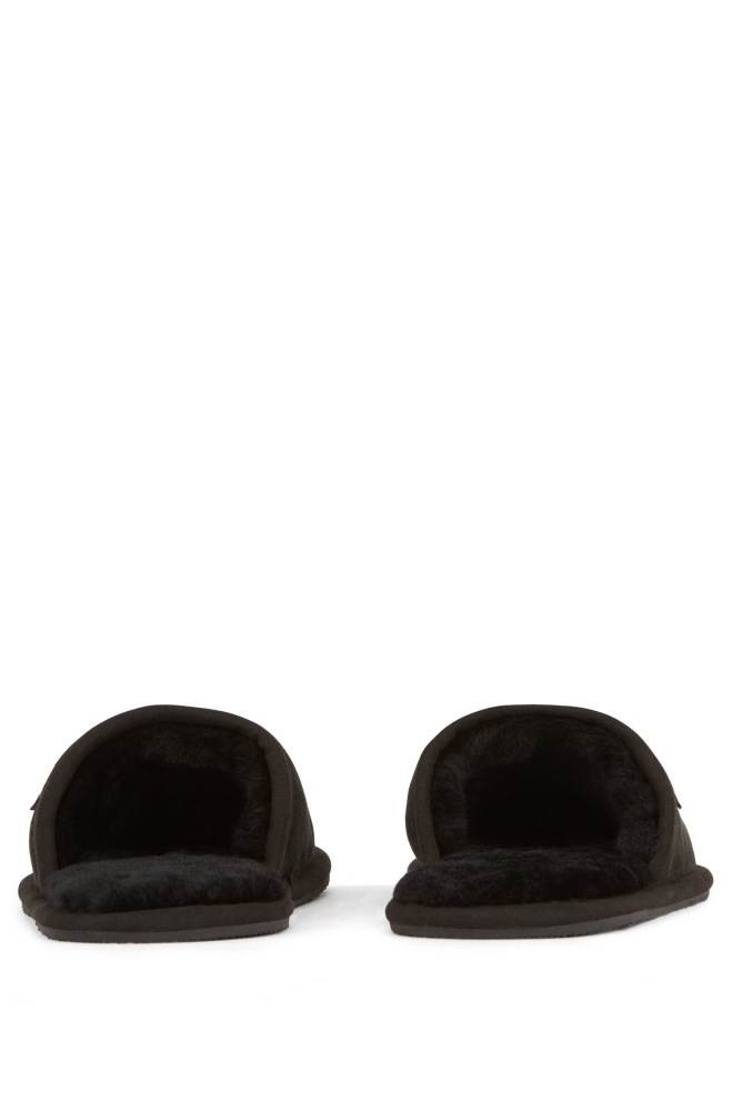 Hugo Boss Semsket Skinn slippers Svarte | RryHWJeF