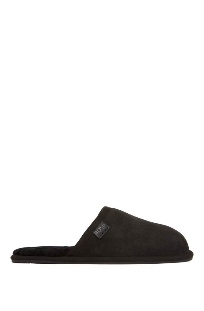 Hugo Boss Semsket Skinn slippers Svarte | RryHWJeF