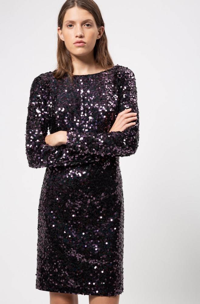 Hugo Boss Sequinned dress Mørke Lilla | 98QL0K6j