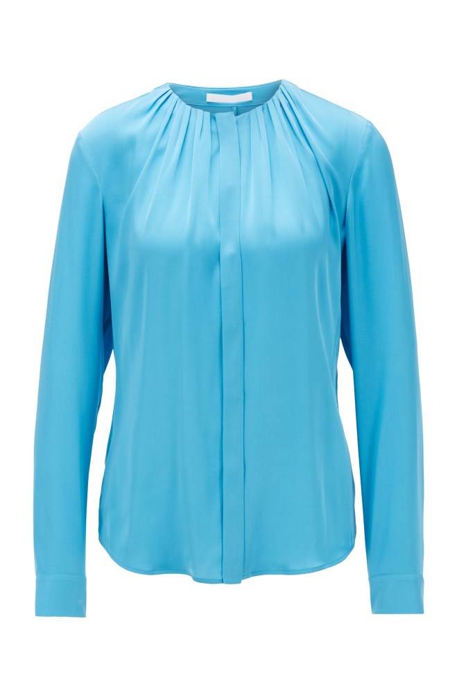 Hugo Boss Silk-blend blouse Blå | 6IglSc7b