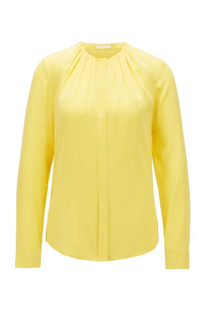 Hugo Boss Silk-blend blouse Gul | 56p4OJfz