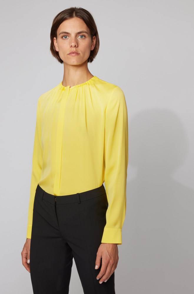 Hugo Boss Silk-blend blouse Gul | 56p4OJfz