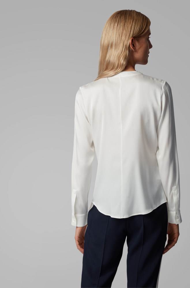 Hugo Boss Silk-blend blouse Hvite | EZD9uekg