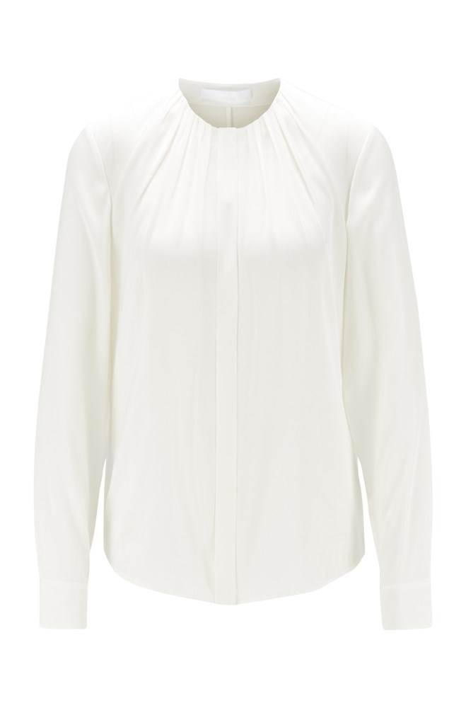 Hugo Boss Silk-blend blouse Hvite | EZD9uekg