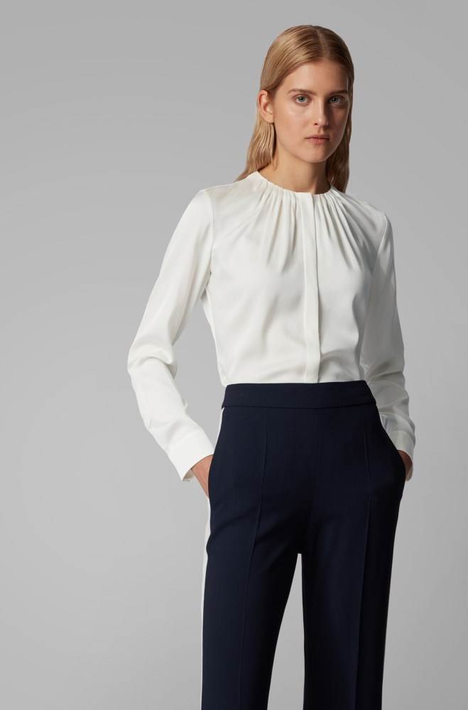 Hugo Boss Silk-blend blouse Hvite | EZD9uekg