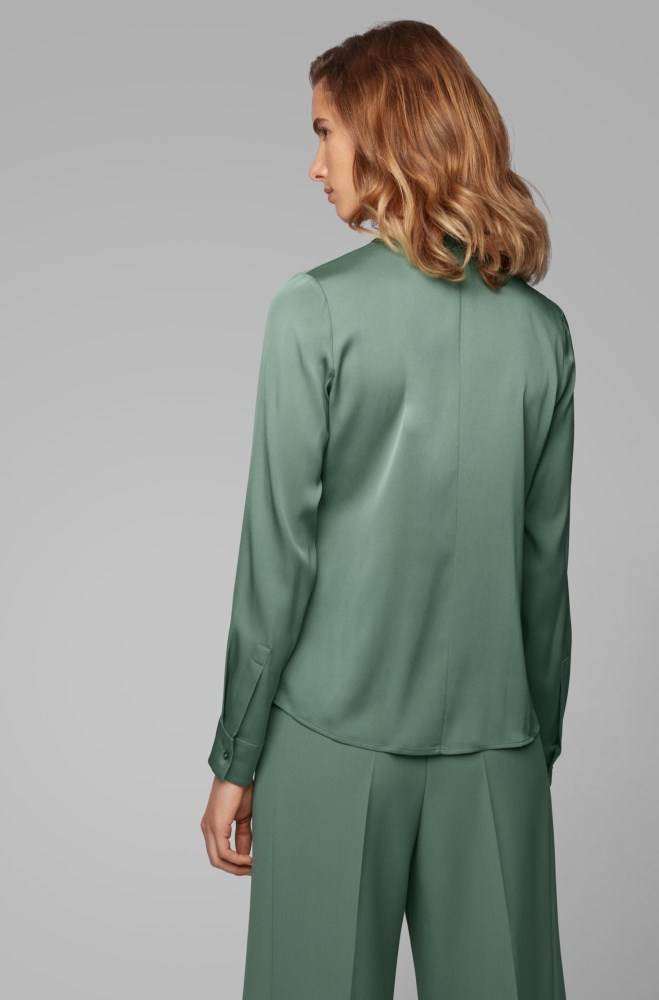 Hugo Boss Silk-blend blouse Lyse Grønn | 0Xh1zSzr