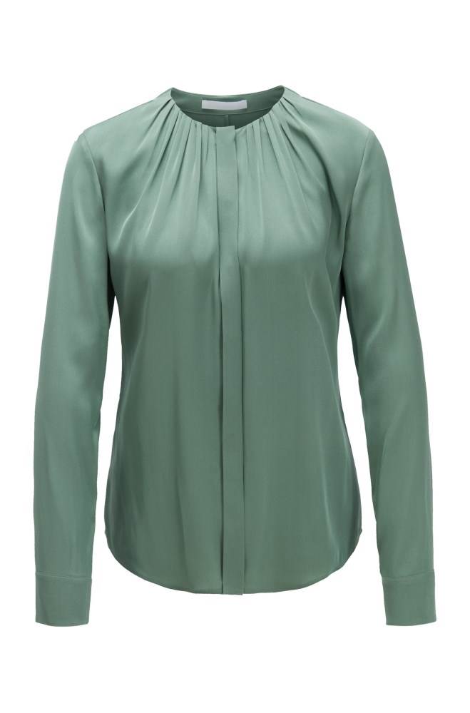 Hugo Boss Silk-blend blouse Lyse Grønn | 0Xh1zSzr