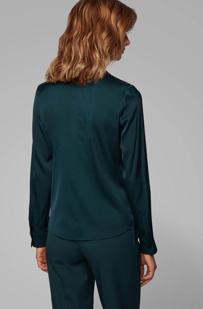 Hugo Boss Silk-blend blouse Mørke Grønn | Nb6S6Dkf