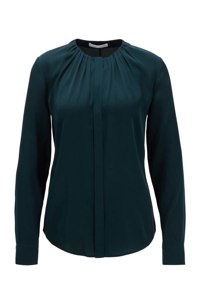 Hugo Boss Silk-blend blouse Mørke Grønn | Nb6S6Dkf