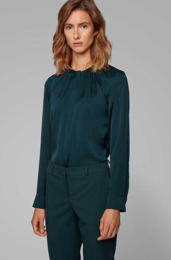 Hugo Boss Silk-blend blouse Mørke Grønn | Nb6S6Dkf