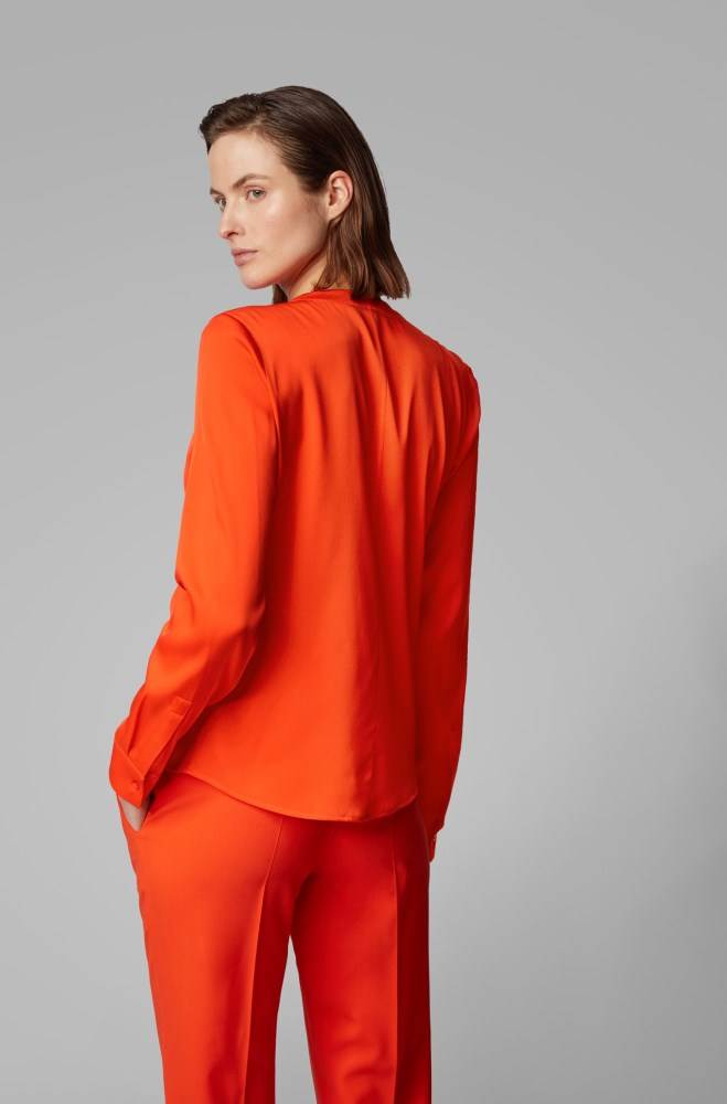 Hugo Boss Silk-blend blouse Oransje | IBnY7bIS