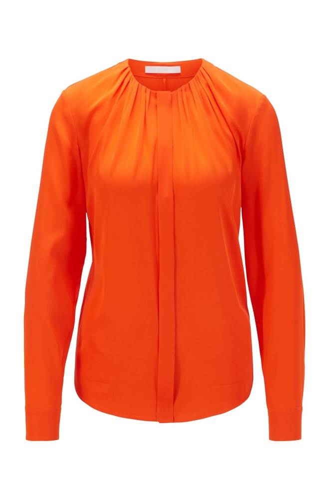 Hugo Boss Silk-blend blouse Oransje | IBnY7bIS