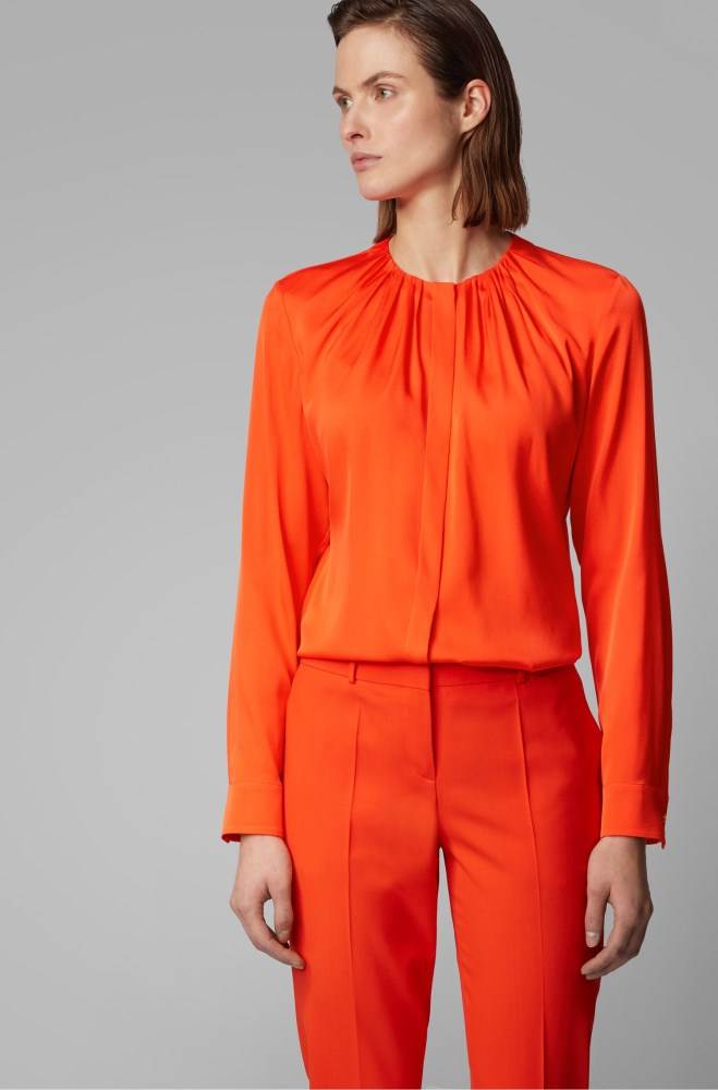 Hugo Boss Silk-blend blouse Oransje | IBnY7bIS