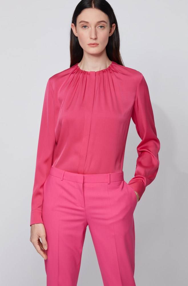 Hugo Boss Silk-blend blouse Rosa | vtmFgOPs