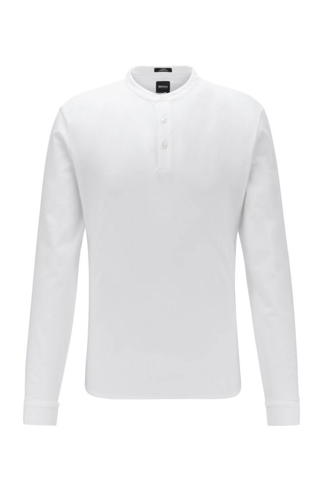 Hugo Boss Slim-fit Henley shirt Hvite | KLQKtcXJ