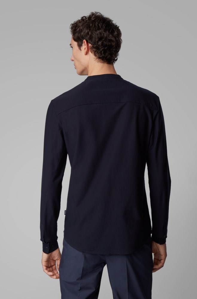 Hugo Boss Slim-fit Henley shirt Mørke Blå | ctL3UHAG