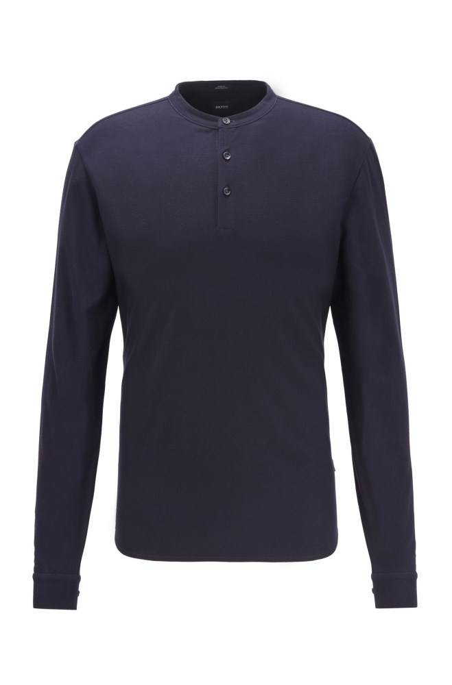 Hugo Boss Slim-fit Henley shirt Mørke Blå | ctL3UHAG