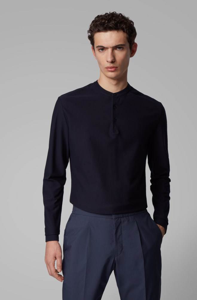 Hugo Boss Slim-fit Henley shirt Mørke Blå | ctL3UHAG