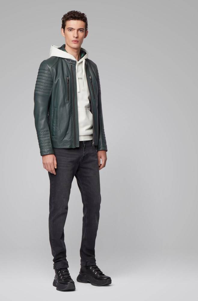 Hugo Boss Slim-fit biker jacket Mørke Grønn | BbMeX7g0