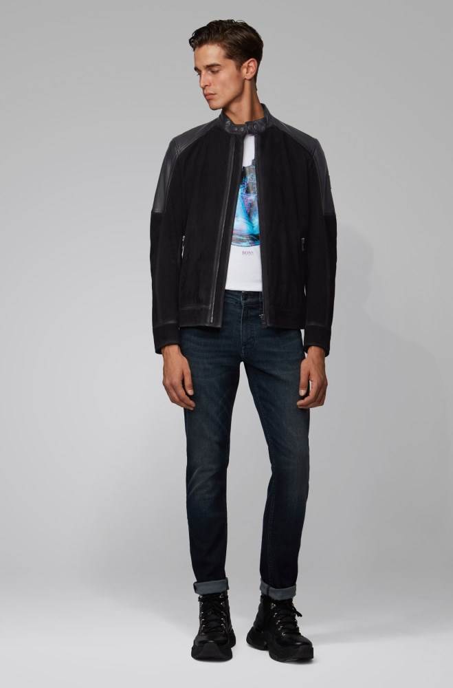 Hugo Boss Slim-fit biker jacket Svarte | L1ZTIMAG