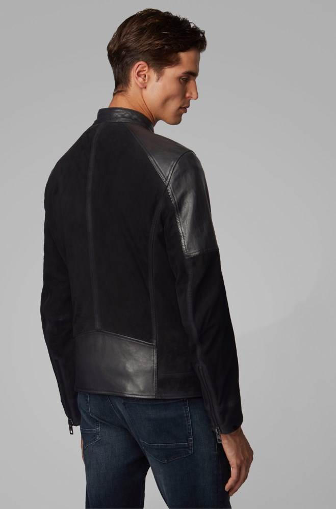 Hugo Boss Slim-fit biker jacket Svarte | L1ZTIMAG