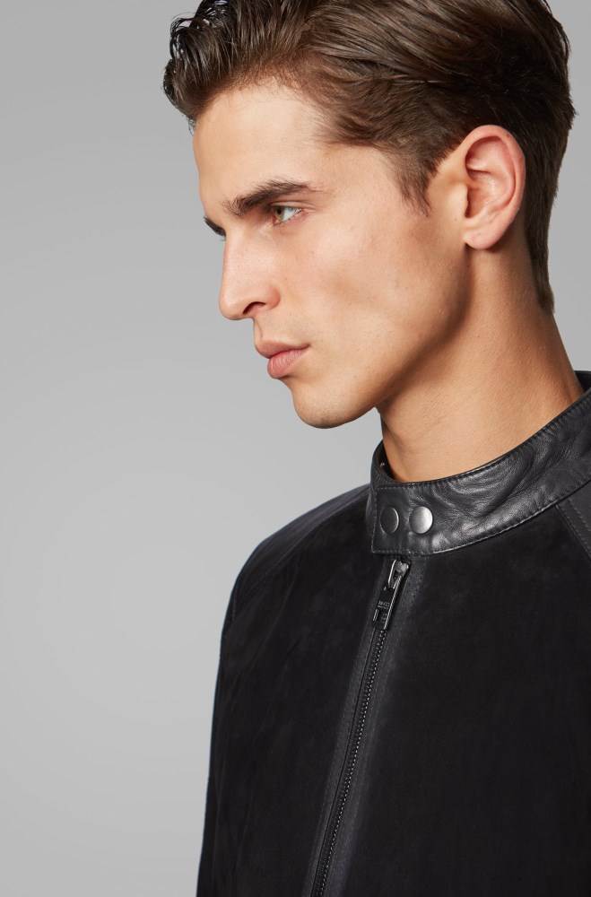 Hugo Boss Slim-fit biker jacket Svarte | L1ZTIMAG