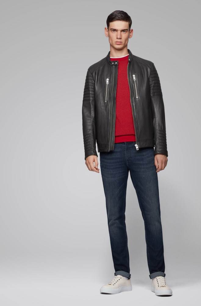 Hugo Boss Slim-fit biker jacket Svarte | PTEJeNdI