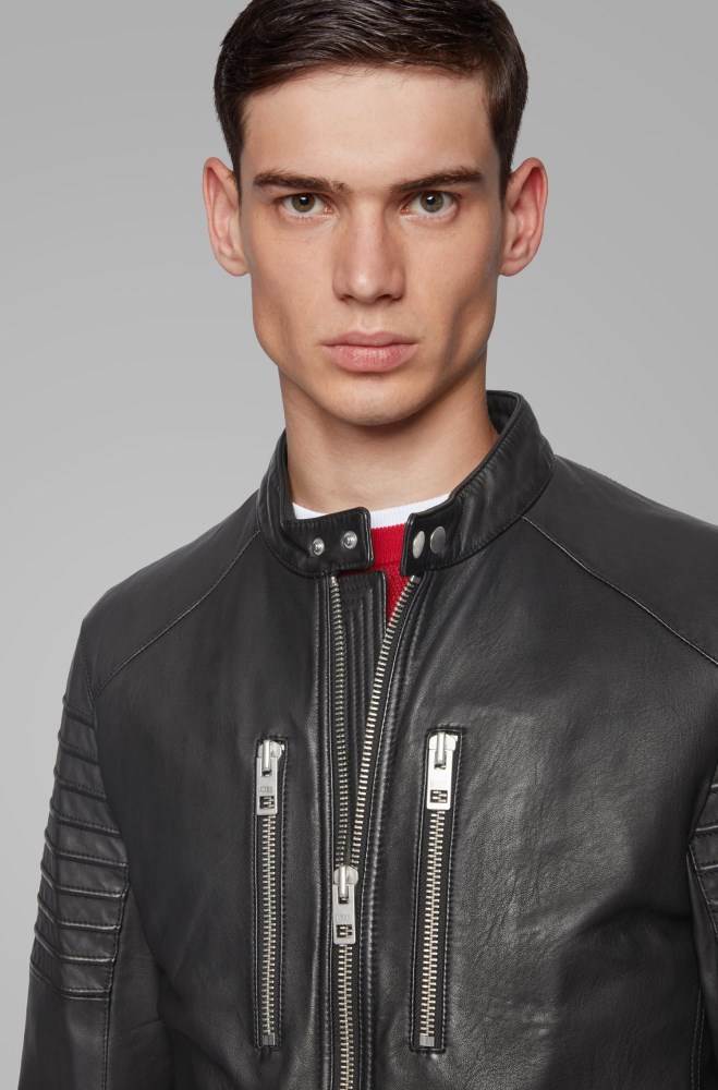 Hugo Boss Slim-fit biker jacket Svarte | PTEJeNdI