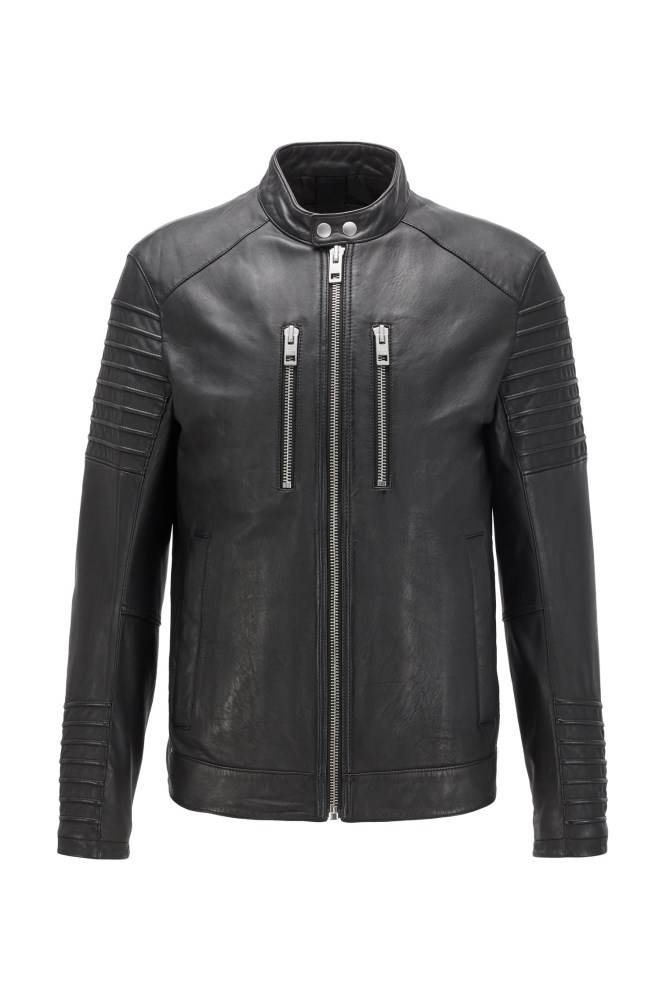 Hugo Boss Slim-fit biker jacket Svarte | PTEJeNdI